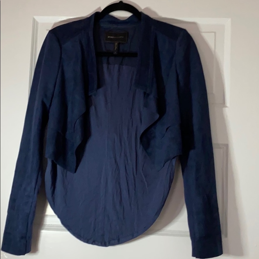 BCBGmaxazria suede and fabric shrug navy blue